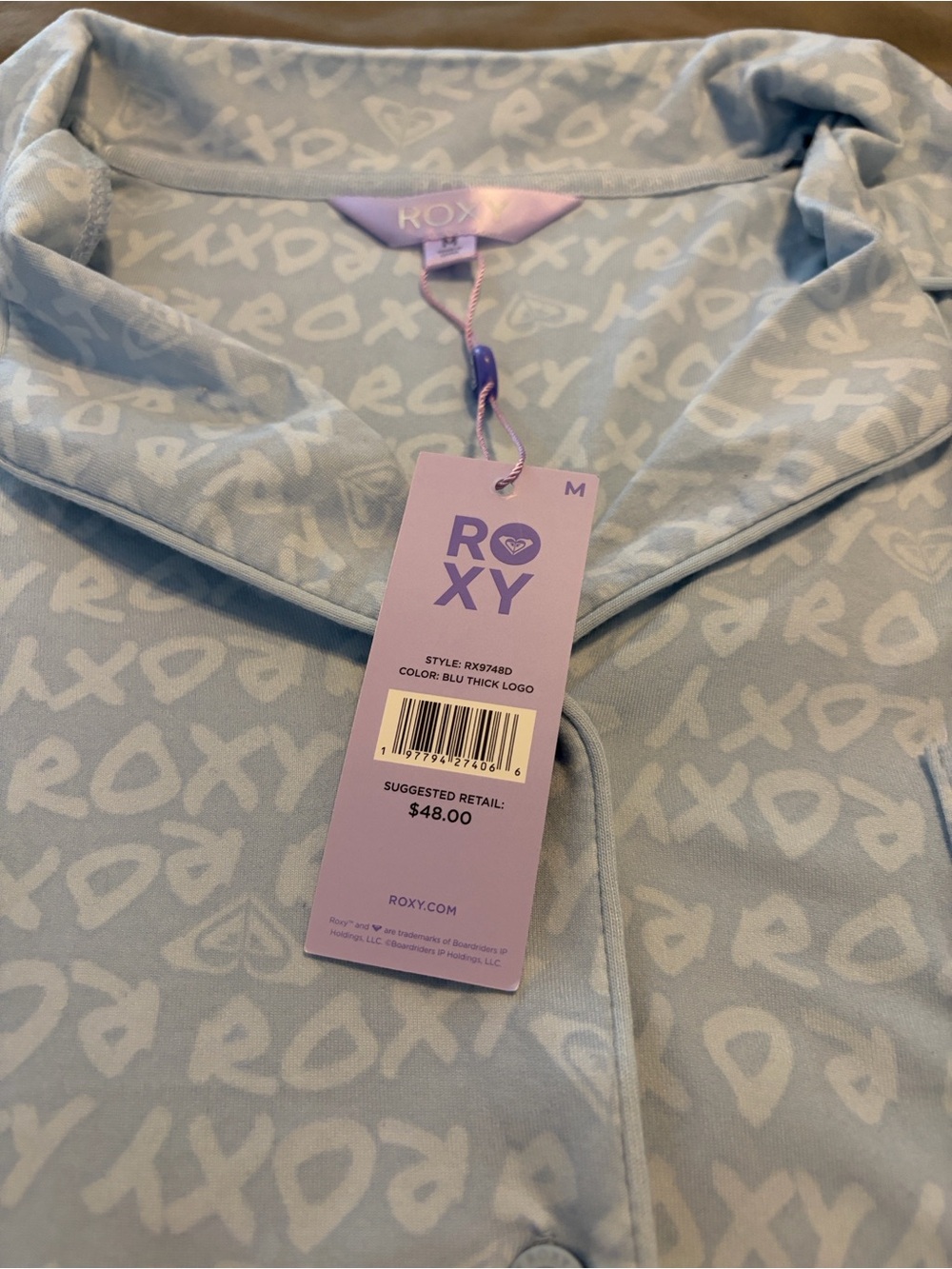 Roxy Light Blue Logo-Print Pajama Shirt